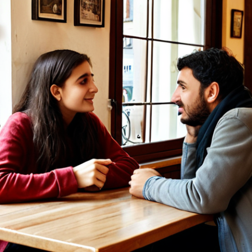 **Image Prompt:** A warm, inviting cafe scene in Istanbul. Two friends are sitting at a table, engaged in a heartfelt conversation. One is actively listening with empathy, maintaining eye contact and nodding, while the other is expressing their feelings using "I" statements, hands gesturing gently. Soft, natural light fills the cafe.